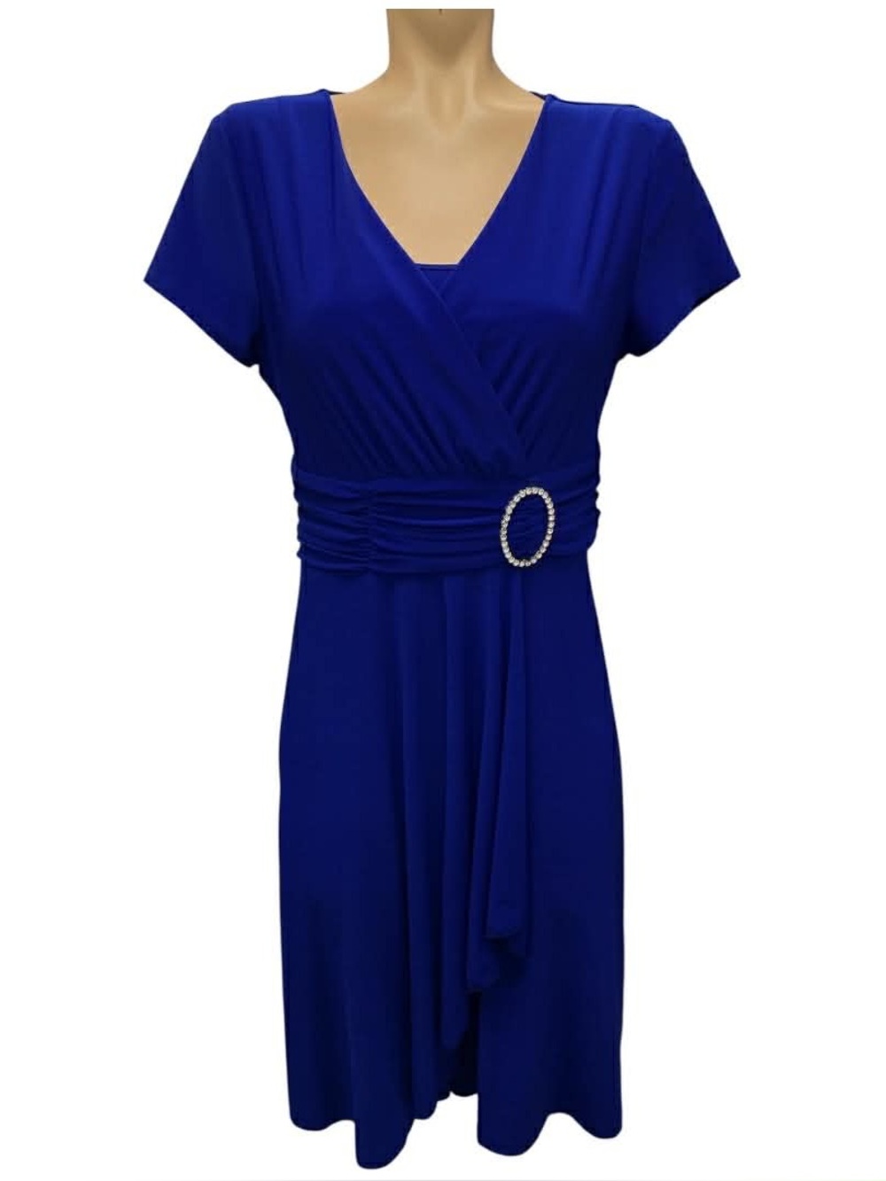 Zooni Made In Canada Elegant Royal Blue VNeck Wrap Dress Decorative Buckle S10